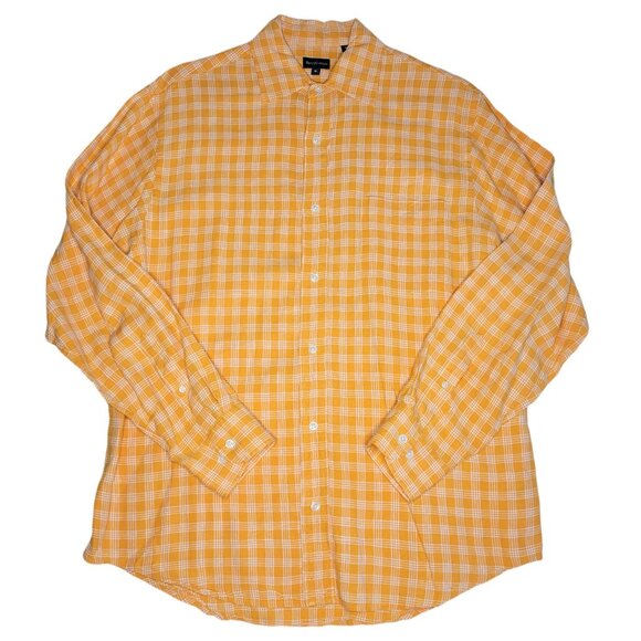 2 Henry Cottons Men's Linen Plaid Dress Shirts Sz Small Tall Blue Orange Easter - Picture 2 of 16